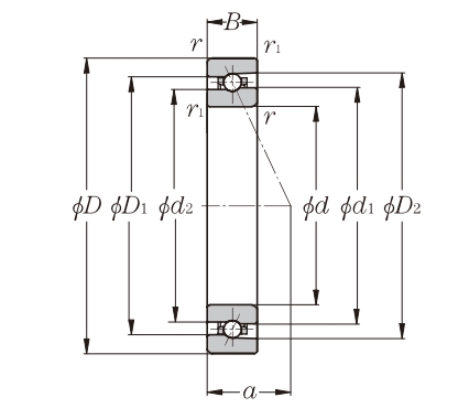 角接觸球軸承，品牌：NTN，尺寸圖1