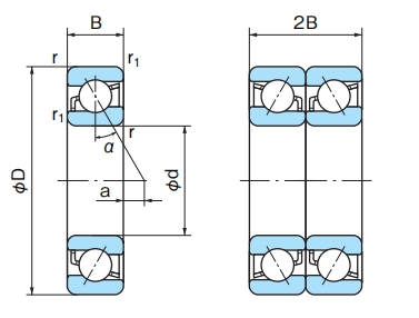 角接觸球軸承，品牌：NACHI，尺寸圖1