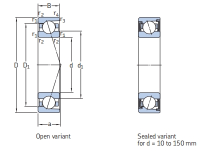 角接觸球軸承，品牌：SKF，尺寸圖1