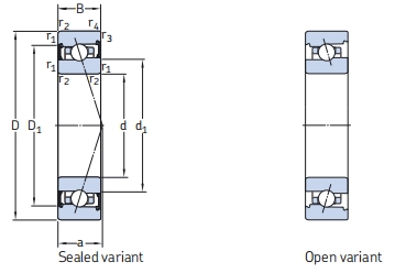 角接觸球軸承，品牌：SKF，尺寸圖1